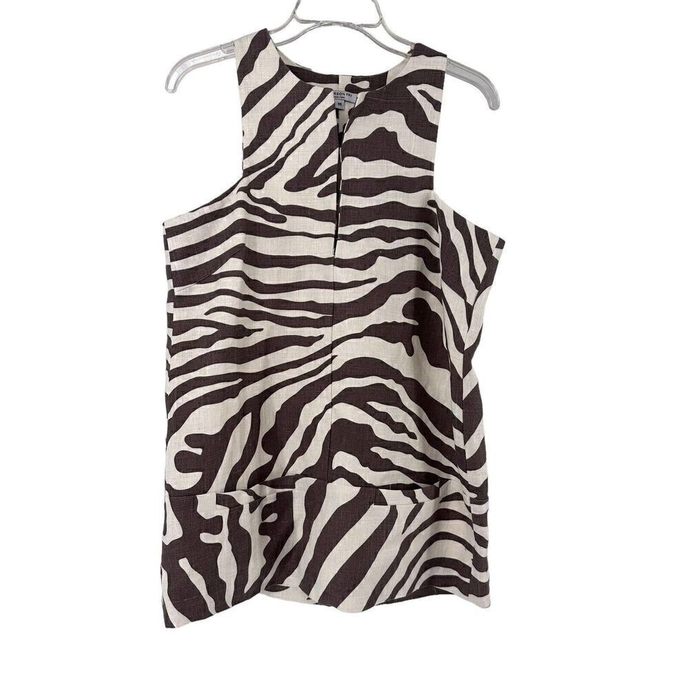 Emerson Fry A Line Mod Top Size M Pewter Zebra Sleeveless Pockets Designer Chic